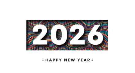 The year two thousand and twenty six displayed with colorful wavy lines on a black background design ai generative
