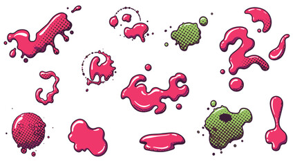 Fototapeta premium Colorful slime splash icon set in pink and green for game UI design