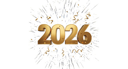 Golden year of two thousand and twenty six with confetti and pixelated background on black backdrop ai generative