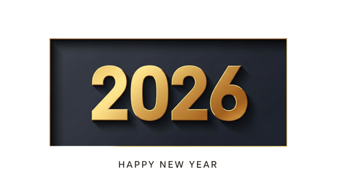 Golden year of two thousand and twenty six on a dark background with happy new year text below ai generative
