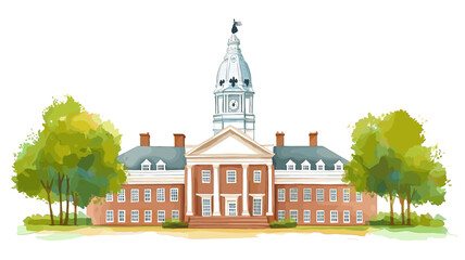 Independence Hall. Independence Hall hand drawn watercolor illustration