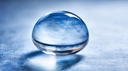 Clear glass sphere on textured surface with soft lighting effects