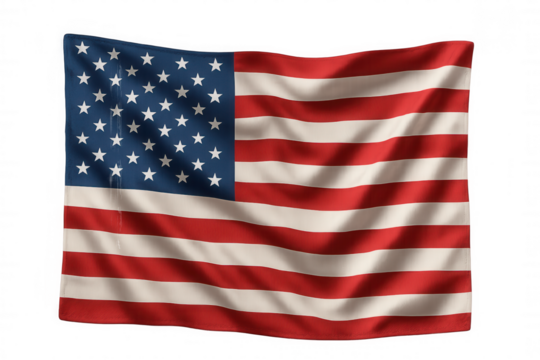 United states national flag with stars and stripes waving on a transparent background, representing patriotism and freedom