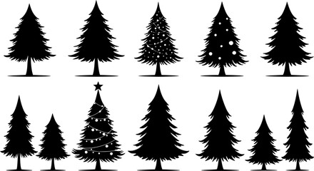 Obraz premium Collection of Christmas tree silhouettes for traditional holiday designs 