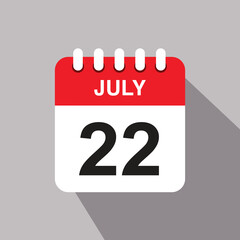 22 july calendar date icon. vector illustration with shadow design
