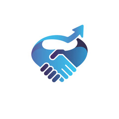 Blue and Purple Gradient Handshake with Upward Arrow Logo deal agreement isolated on a transparent background