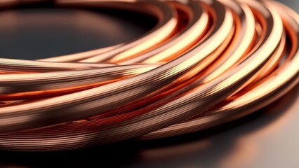 Coil of copper wire with smooth texture