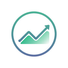 Circular Icon with Gradient Graph and Upward Arrow chart analytics isolated on a transparent background