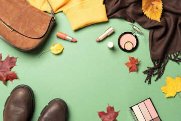 Autumn cloth and accessories at white background.
