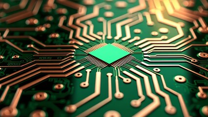 Computer chip circuit board copper green detail