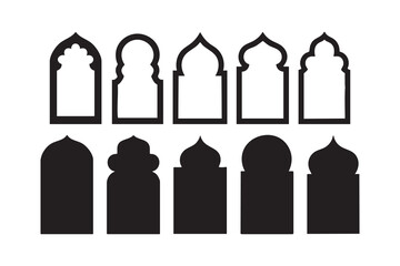 Ten arch designs create ornate patterns, with solid and outlined options on a transparent background