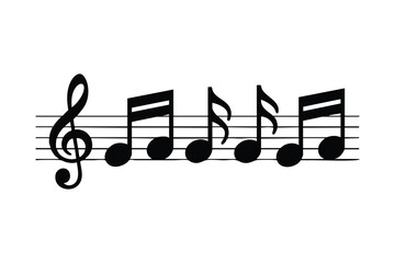 A treble clef begins a musical sequence of notes on the staff