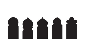 Five black Islamic archway silhouettes present distinct styles on a plain white backdrop