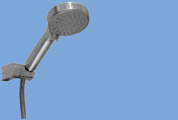 close up of shower head on a stand pixelate grayscale color halftone dotted texture style collage element isolated on blue background