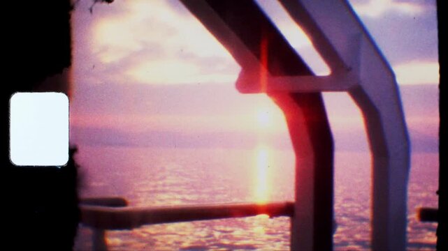 Sunset Vintage  Film, Vintage super 8 film of a sea travel at sunset.