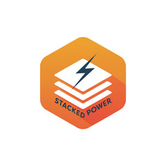 Hexagonal Icon with Stacked Layers and Lightning Bolt for Stacked Power Concept graphic design isolated on a transparent background