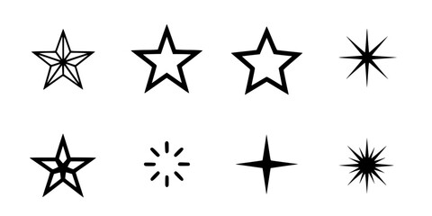 Minimalist Star Sparkle Rating Flat Vector Symbol Set	