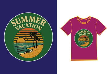  Summer Vacation Beach Sunset T-Shirt Design.
