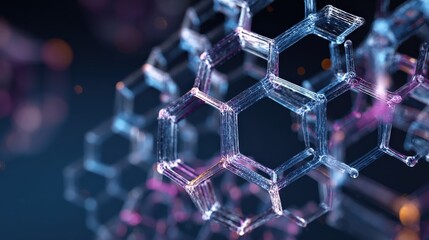 Abstract molecular structure with hexagonal patterns in vibrant colors