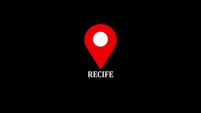 location of the city of Recife ,the name of the place with the location has been displayed, sign animated with alpha channel 4k video GPS location tracking icon .