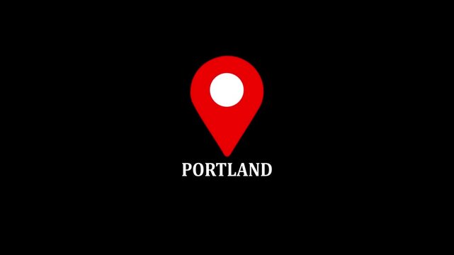 location of the city of Portland ,the name of the place with the location has been displayed, sign animated with alpha channel 4k video GPS location tracking icon .