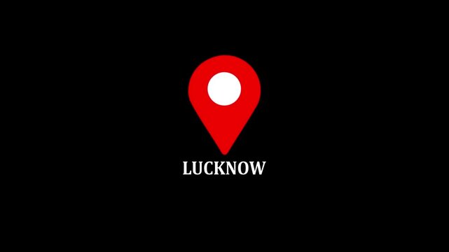 location of the city of Lucknow ,the name of the place with the location has been displayed, sign animated with alpha channel 4k video GPS location tracking icon.