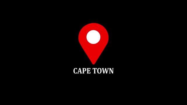 location of the city of Cape Town ,the name of the place with the location has been displayed, sign animated with alpha channel 4k video GPS location tracking icon.