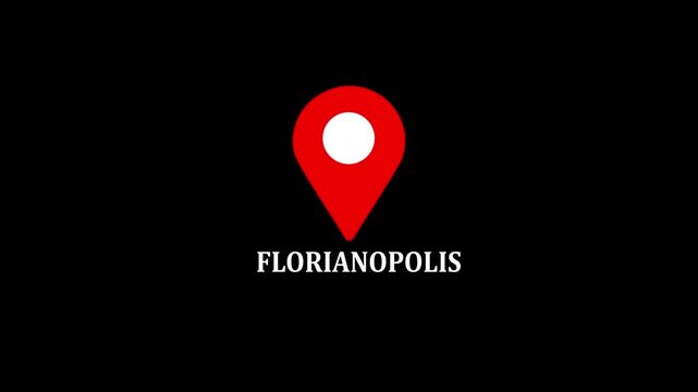 location of the city of Florianopolis ,the name of the place with the location has been displayed, sign animated with alpha channel 4k video GPS location tracking icon .