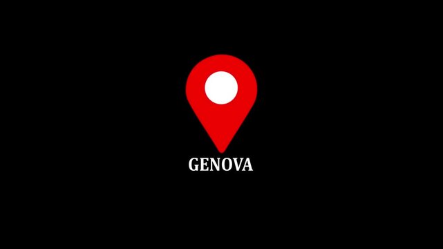 location of the city of Genua ,the name of the place with the location has been displayed, sign animated with alpha channel 4k video GPS location tracking icon .