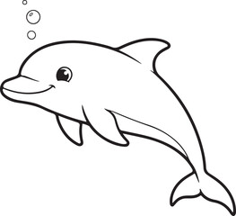 Obraz premium Cute Dolphin Line Art with Bubbles – Coloring Page Vector