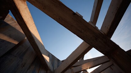 Abstract architectural structure under bright blue sky