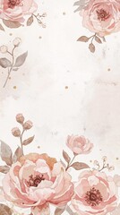 Luxury watercolor floral background for branding and wedding design. Elegant pastel watercolor background with soft pink flowers and golden shimmer. Perfect for cosmetic branding, packaging