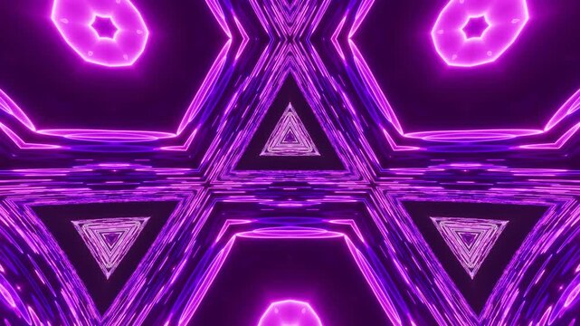Abstract kaleidoscope neon mandala acid background glowing with fractal hexagonal symmetry, futuristic geometry pulsating in endless radiant motion textures
