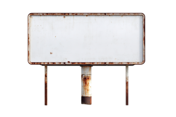 Blank, weathered billboard on rusty metal support