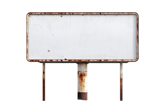 Blank, weathered billboard on rusty metal support