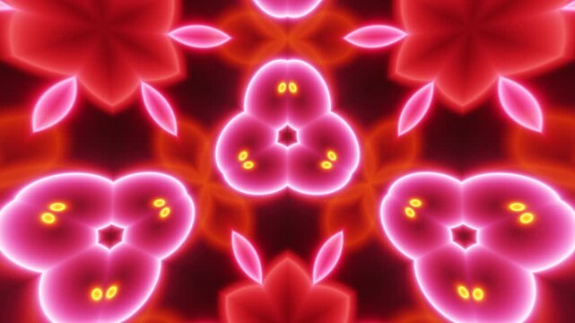 Acid neon mandala kaleidoscope abstract background glowing with hypnotic hexagonal patterns, fractal geometry in infinite motion, futuristic luminous visual formations