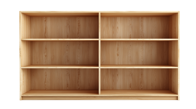 Wooden shelving unit with spacious compartments for storage and display in modern home or office setup Generative AI