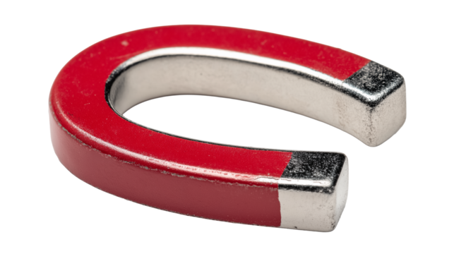 Classic red and silver horseshoe magnet PNG on transparent background