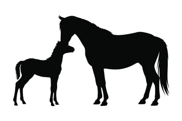 Vector art of mare and foal silhouette showing affection