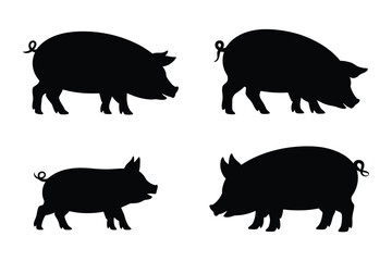Vector art of four pig silhouettes in different positions