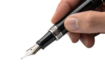 black fountain pen with silver trim writing instrument, cutout, PNG isolated on a white or transparent background, AI