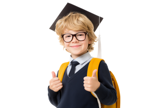 Young child celebrates graduation with thumbs up and a bright smile, showcasing excitement for future adventures ahead Generative AI