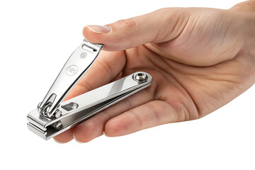 open stainless steel nail clippers, cutout, PNG isolated on a white or transparent background, AI