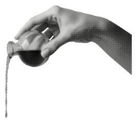 hand pouring potion from bottle isolated halftone vintage dots texture cut-out retro liquid small pitcher collage element for mixed media design