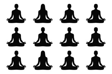 Vector art of silhouette of people in lotus position