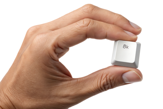 white 8k keyboard key, cutout, PNG isolated on a white or transparent background, AI