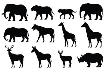 Vector art of collection of african animals silhouettes