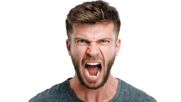 Portrait of a man expressing intense anger with a fierce shout captured in a high-contrast setting Generative AI