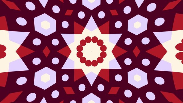 Mesmerizing mandala animation formed by a six-fold mirror kaleidoscope, featuring basic shapes for use in meditation app visuals, music videos, and dynamic wallpapers