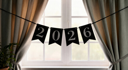 An At-Home New Year 2026 Celebration with a Bunting Banner in a Window